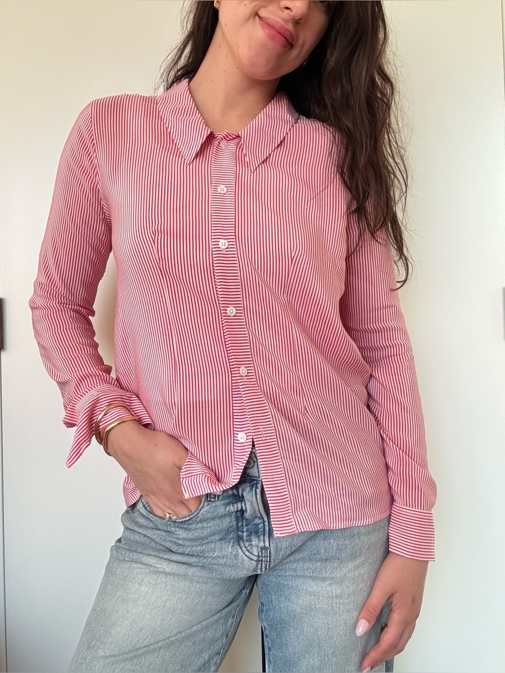 Equipment 100% silk Pink and White Striped Blouse sz S - Picture 4 of 14
